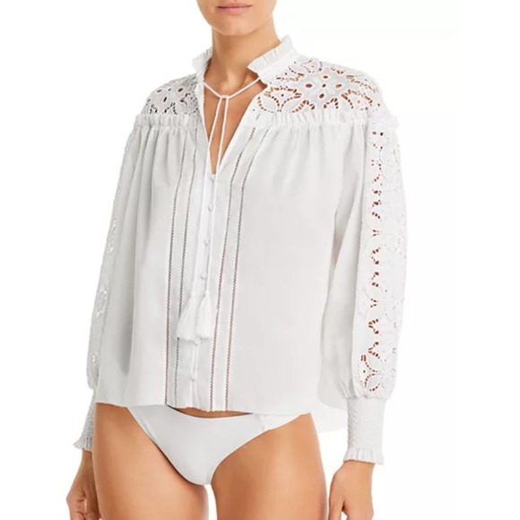 Jonathan Simkhai Brienne White Broderie Anglaise Eyelet Cotton Blouse L - Picture 1 of 9